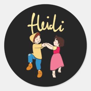 Heidi und Peter tanzen mit gelben Cartoon für Logo Runder Aufkleber