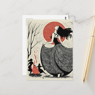 Heidnische tanzende Frauen Linolschnitt Kunst Postkarte