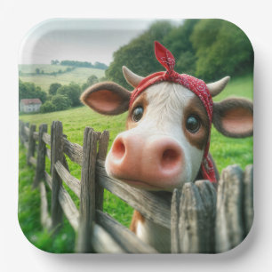 Heifer Cow mit einem roten Kerchel Pappteller