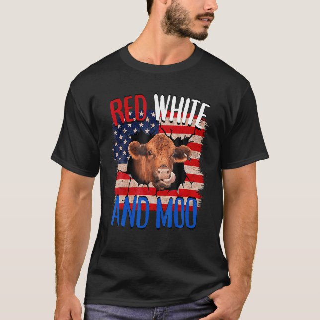 Heifer Red White Moo Highland Cow 4th July Indepen T-Shirt (Vorderseite)