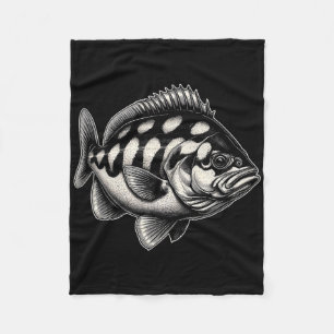 Heilbutt Fisch Grafik Angeln Kunst Design  Fleecedecke
