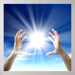 Heilende Hände auf blauem Hintergrund, reiki, Poster