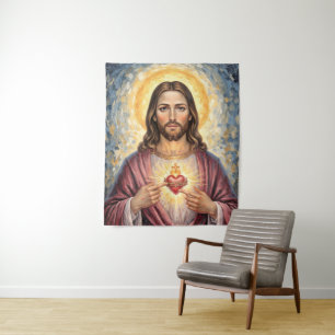 Heilig Herz Jesu Goldrahmen Gemälde Impasto Wandteppich
