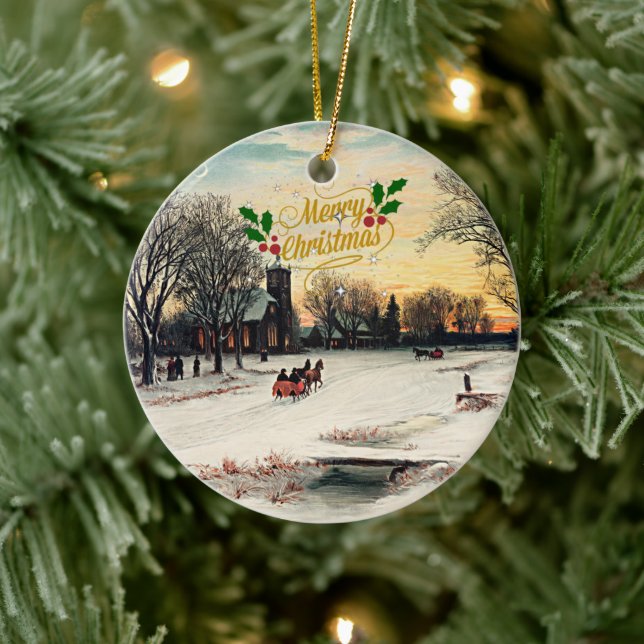 Heiligabend, 1889, Frohe Weihnachten! Keramik Ornament (Baum)