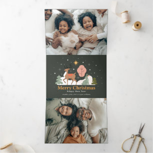 Heiligabend mit Rentier und Kaninchen Dreifach Gefaltete Urlaubskarte