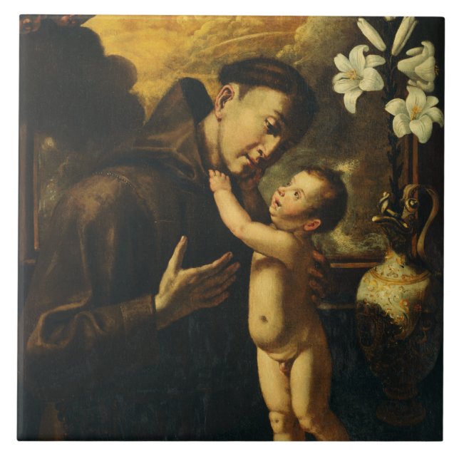 Heilige Anthony von Padua mit dem Baby Jesus Fliese (Vorderseite)