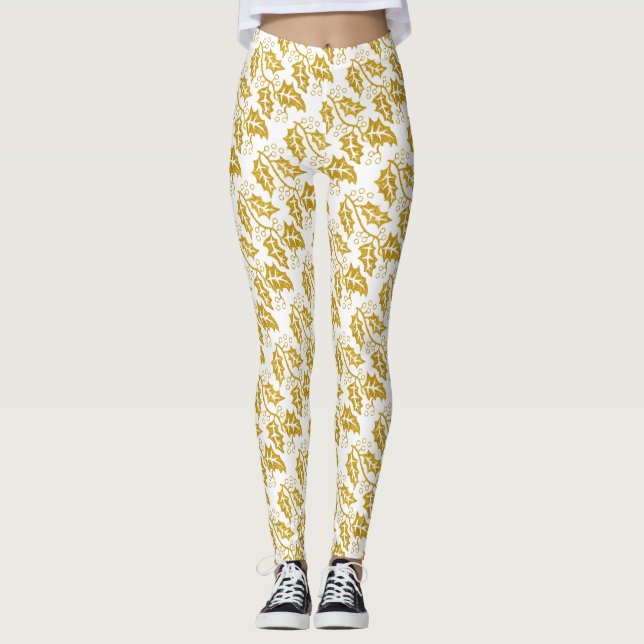 Heilige Beere aus Gold Glitzer Moderner Weihnachts Leggings (Vorderseite)