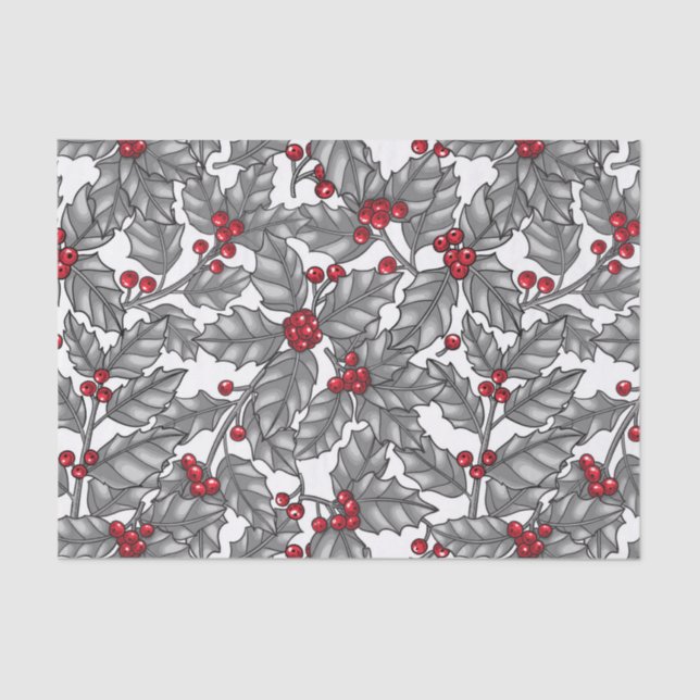 Heilige Beere, graue Blätter auf weiß Seidenpapier (Vorderseite)