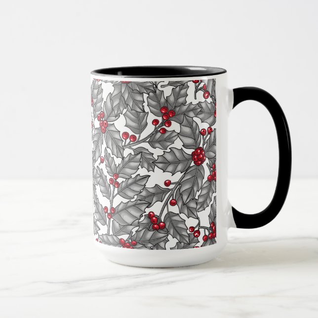 Heilige Beere, graue Blätter auf weiß Tasse (Rechts)