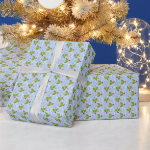 Heilige Beeren Schneesterne Blaues Grundmuster Geschenkpapier