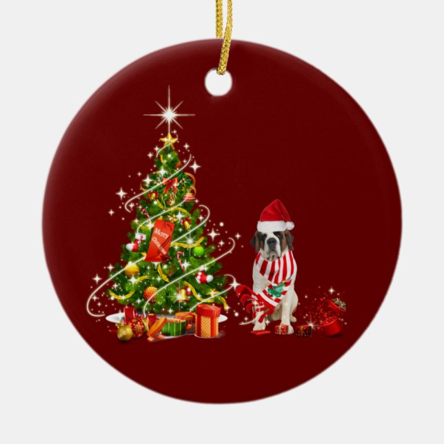 Heilige Bernard mit Hut Schuft Weihnachten Keramik Ornament (Vorne)