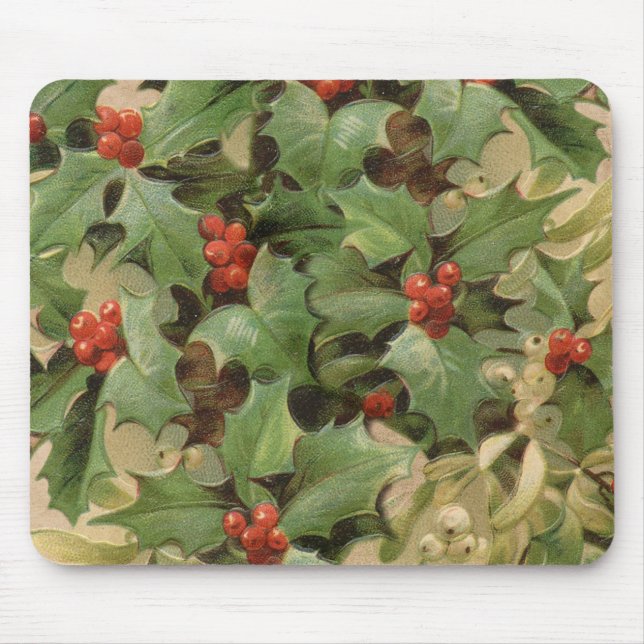 Heilige Blätter beeren Vintage Weihnachtskunst Mousepad (Vorne)