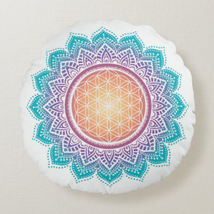 Heilige Blume der Geometrie des Mandala-Kissens Rundes Kissen