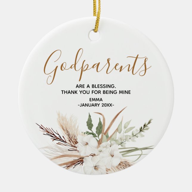 Heilige Blume Personalisiert Godeltern Weihnachten Keramik Ornament (Vorne)