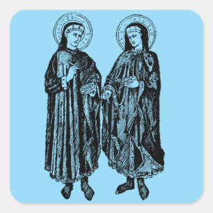 Heilige Cosmas und Damian von Bicci di Lorenzo Quadratischer Aufkleber