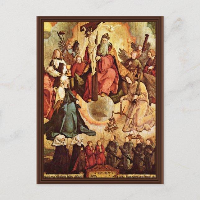 Heilige Dreifaltigkeit mit Engeln, Heiligen und ih Postkarte (Vorderseite)