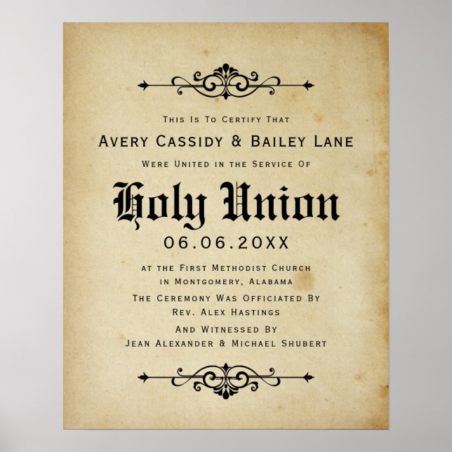 "Heilige Ehe" - Antiquitätenurkunde Poster (Vorne)