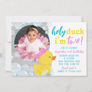 Heilige Ente Ich bin zwei Gummi Duck Foto Geburtst Einladung
