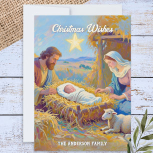 Heilige Familie Baby in der Krippe Weihnachtskunst Feiertagskarte