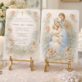 Heilige Familie Engel Blumen Taufe Taufkleid Einladung