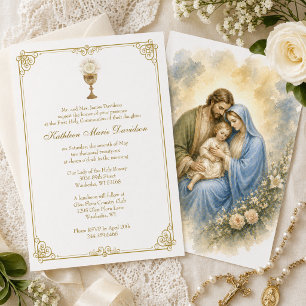 Heilige Familie Erstkommunion Elegant Gold Einladung