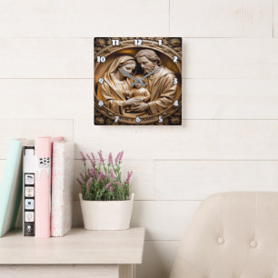 Heilige Familie - Himmlisches Gold Quadratische Wanduhr