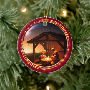 Heilige Familie Krippe Weihnachtsszene Frohe Weihn Keramik Ornament