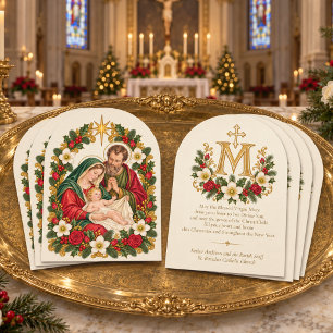 Heilige Familie Marianisches Monogramm Floral Feiertagskarte