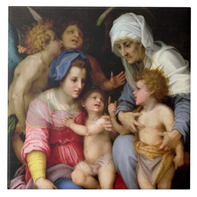 Heilige Familie mit Engeln, c.1515-16 (Öl auf Fliese (Vorderseite)