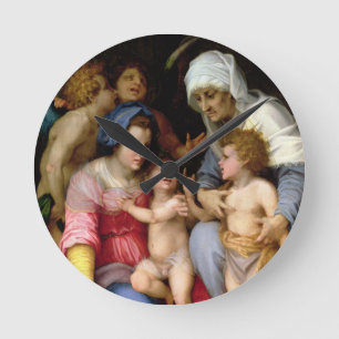 Heilige Familie mit Engeln, c.1515-16 (Öl auf Runde Wanduhr