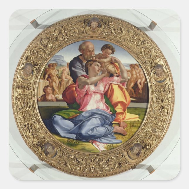 Heilige Familie mit St. John (Doni Tondo), 1504-05 Quadratischer Aufkleber (Vorderseite)