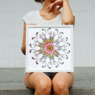 Heilige Geometrie Blume Mandala Erwachsenenfärbung Poster