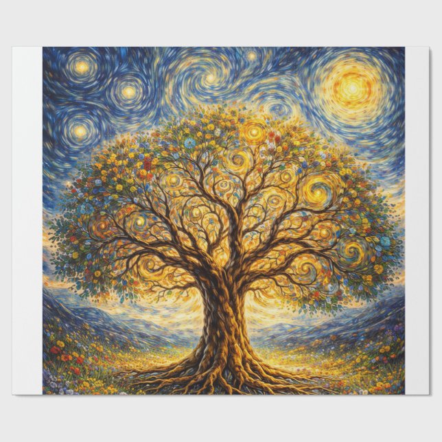 heilige Geometrie Kunst Baum Geschenkpapier (Flach)