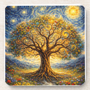 heilige Geometrie Kunst Baum Getränkeuntersetzer