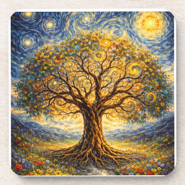 heilige Geometrie Kunst Baum Getränkeuntersetzer (Vorderseite)