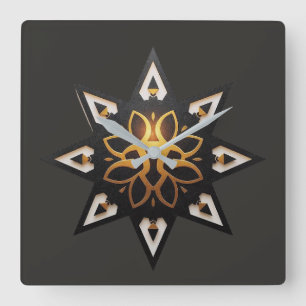 🌟 Heilige Geometrie Mandala - Zeitloser Goldener Quadratische Wanduhr