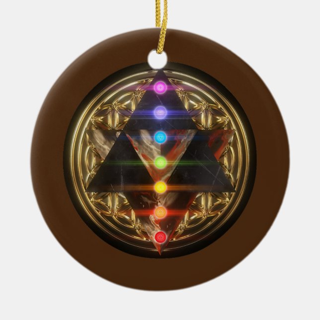Heilige Geometrie Merkaba mit Blume des Lebens Gol Keramik Ornament (Vorne)