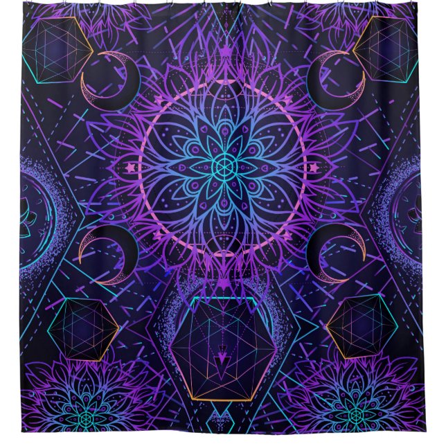 Heilige Geometrie nahtloses Muster. Hinduische Sym Duschvorhang (Vorderseite)