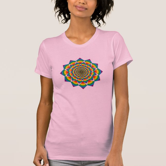 Heilige Geometrie - Regenbogen-Mandala T-Shirt (Vorderseite)