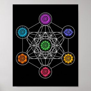Heilige Geometrie Yoga Metatrons Würfel Regenbogen Poster