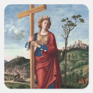 Heilige Helena mit dem Wahren Kreuz Sakrale Kunst Quadratischer Aufkleber