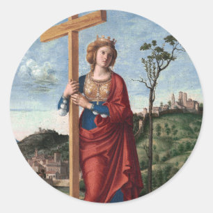 Heilige Helena mit dem Wahren Kreuz Sakrale Kunst Runder Aufkleber