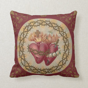 Heilige Herzen des Jesus- u. Mary-Golddekors Kissen