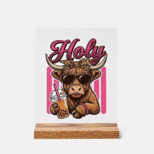 Heilige Highland-Kuh Vintage Boba Tea Shirt Design Acrylschild