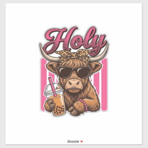 Heilige Highland-Kuh Vintage Boba Tea Shirt Design Aufkleber