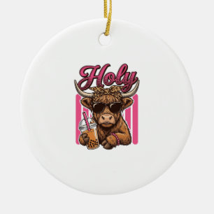 Heilige Highland-Kuh Vintage-Boba-Tee-Shirt-Design Keramik Ornament