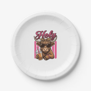 Heilige Highland-Kuh Vintage-Boba-Tee-Shirt-Design Pappteller