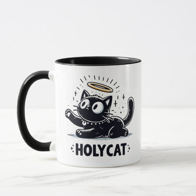 Heilige Katze - Flügelschwarze Katze mit Halo Nied Tasse (Links)