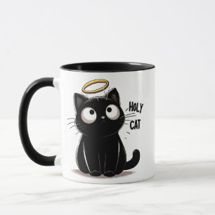 Heilige Katze - Minimalistische Schwarze Katze mit Tasse