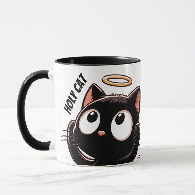 Heilige Katze - Niedliche Schwarze Katze mit Halo Tasse (Links)